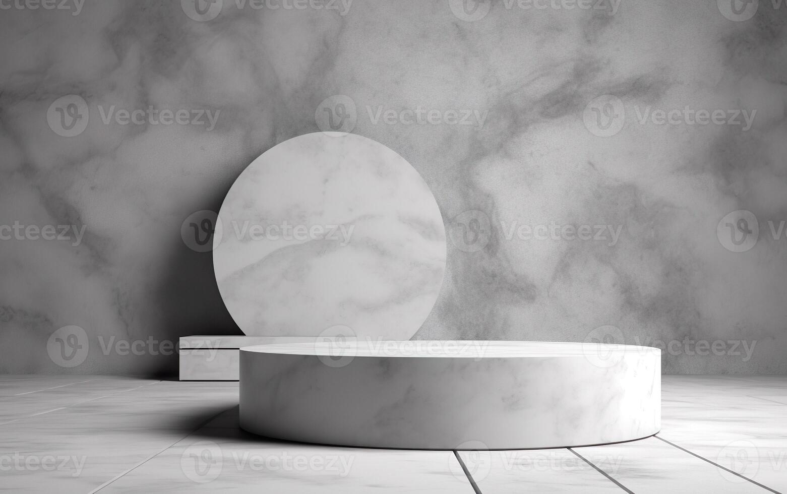 3d rendering empty mockup scene of cube rectangle podium for product template display, gray marble wall with daylight and shadow, AI Generative photo