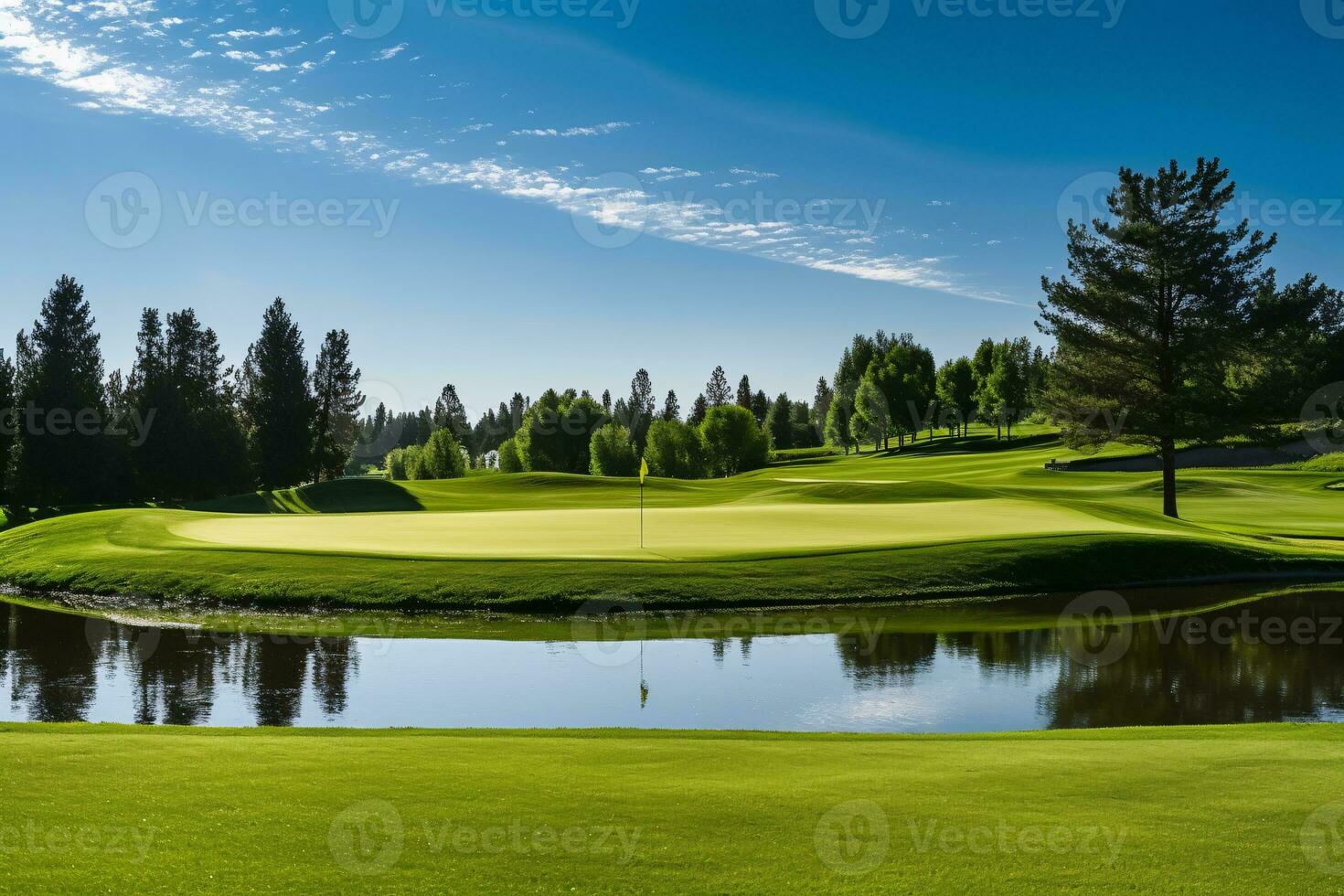 celebrar el radiante belleza de un bien conservado golf curso debajo un soñador cielo ai generativo foto