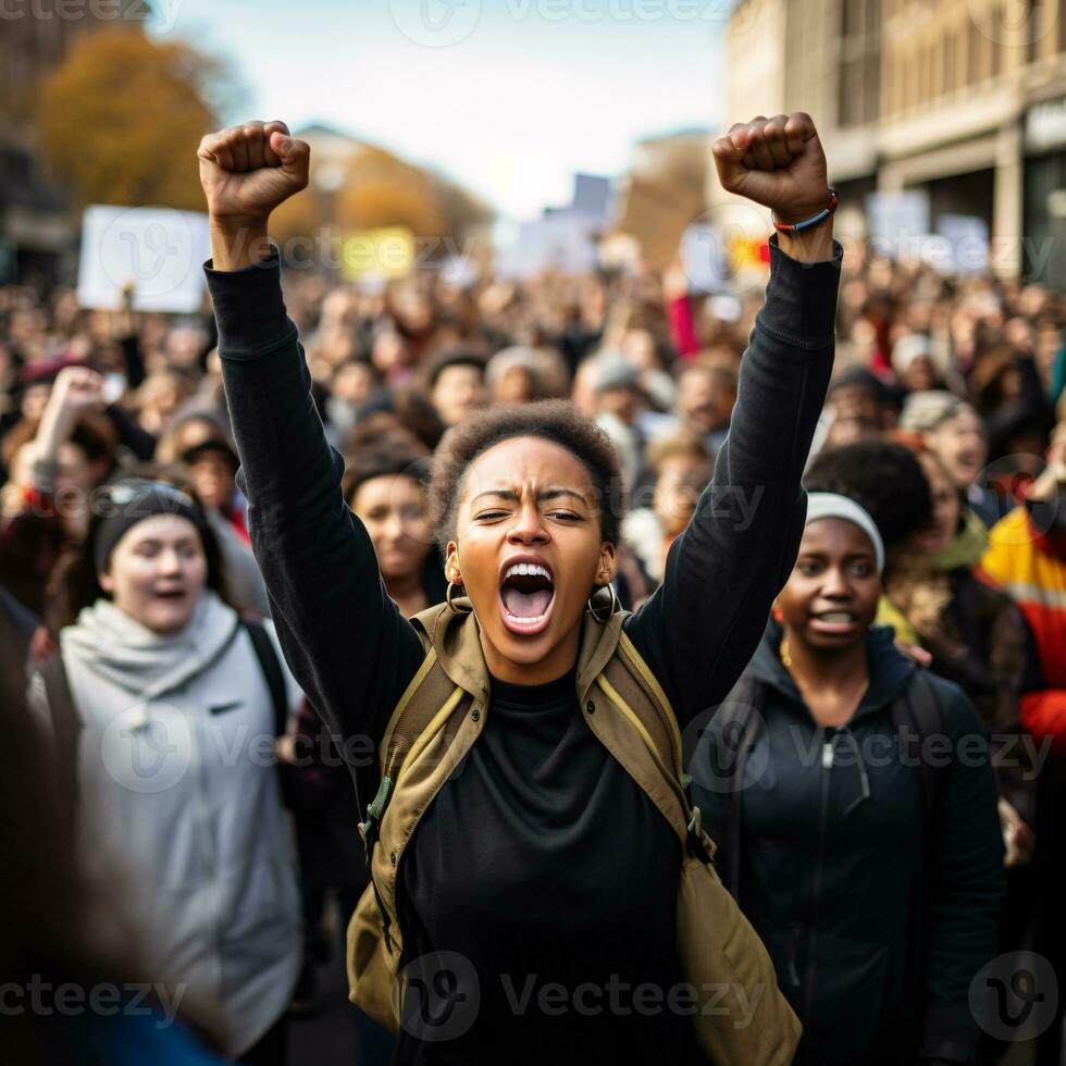 Essence of Social Activism with Uncropped Demonstrators Marching for Black Lives Matter and LGBTQ Rights AI Generative photo