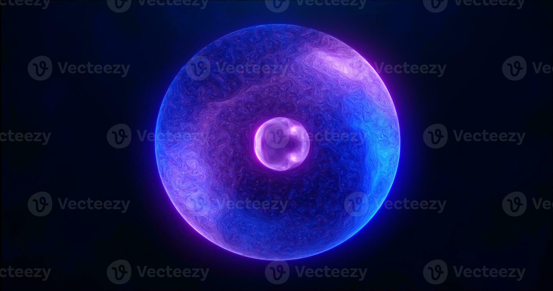 Blue purple energy sphere with glowing bright particles, atom with electrons and elektric magic field scientific futuristic hi-tech abstract background photo