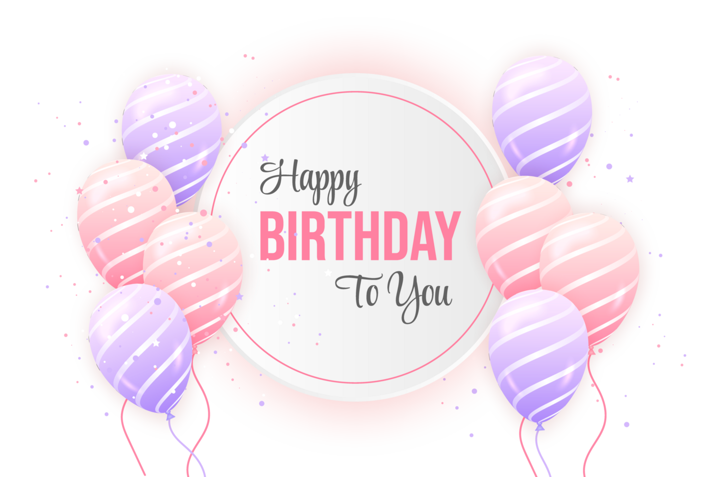 Beautiful happy birthday Background With pink balloons and confetti for birth day celebration card png