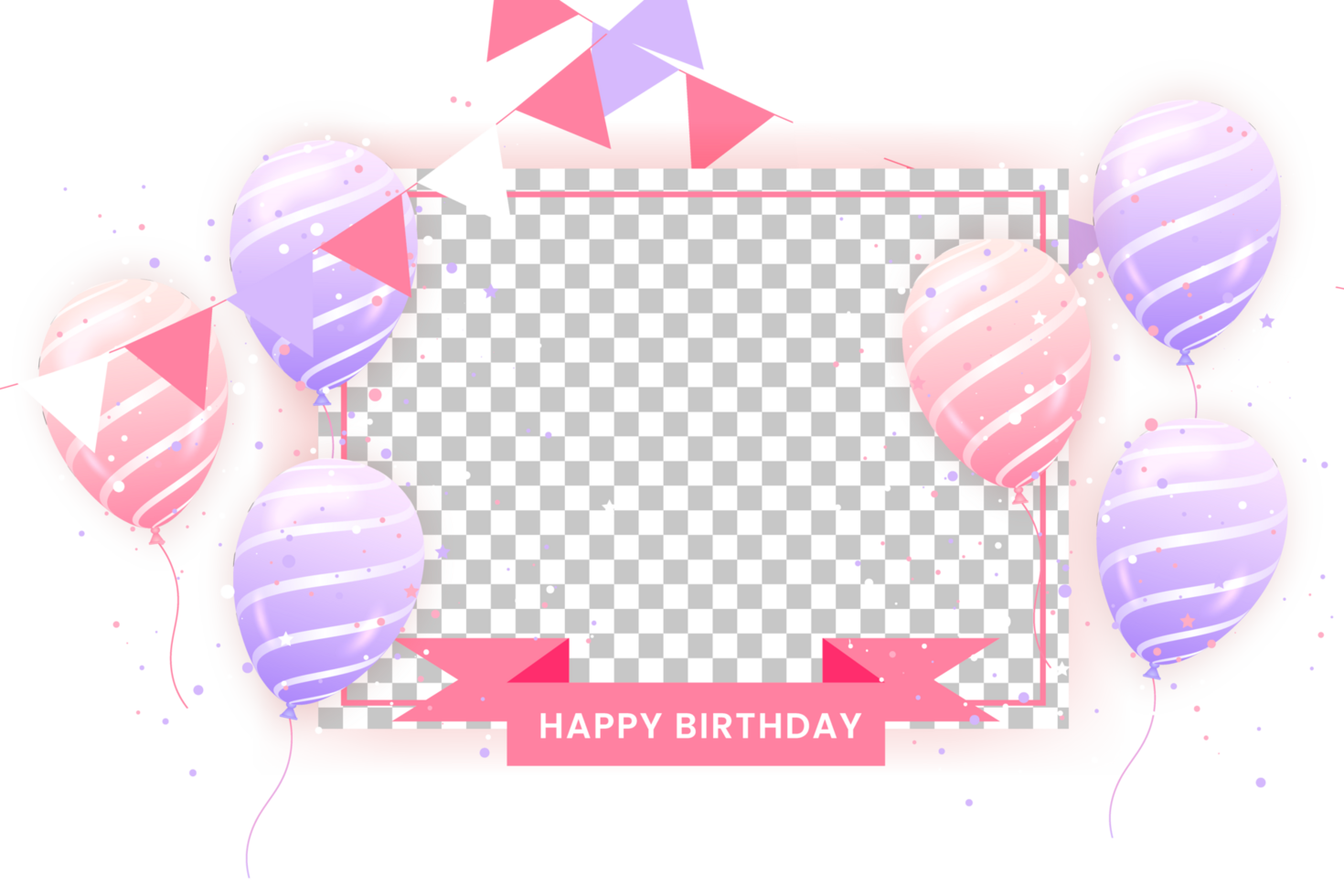 Beautiful happy birthday Background With pink balloons and confetti for birth day celebration card png