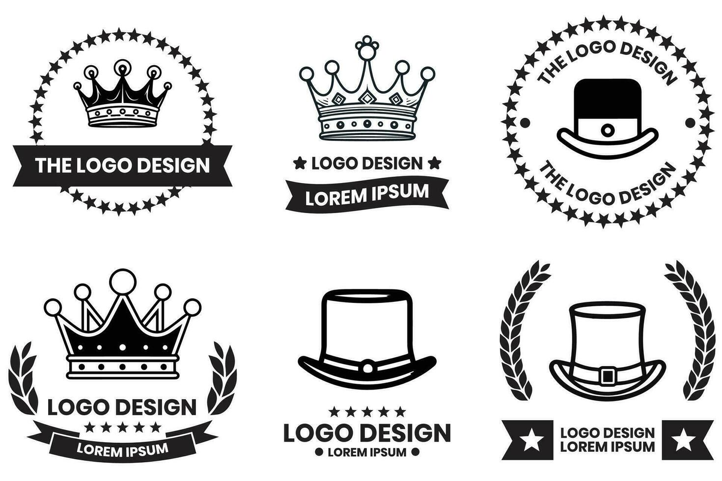 Hat and crown logo in flat line art style vector