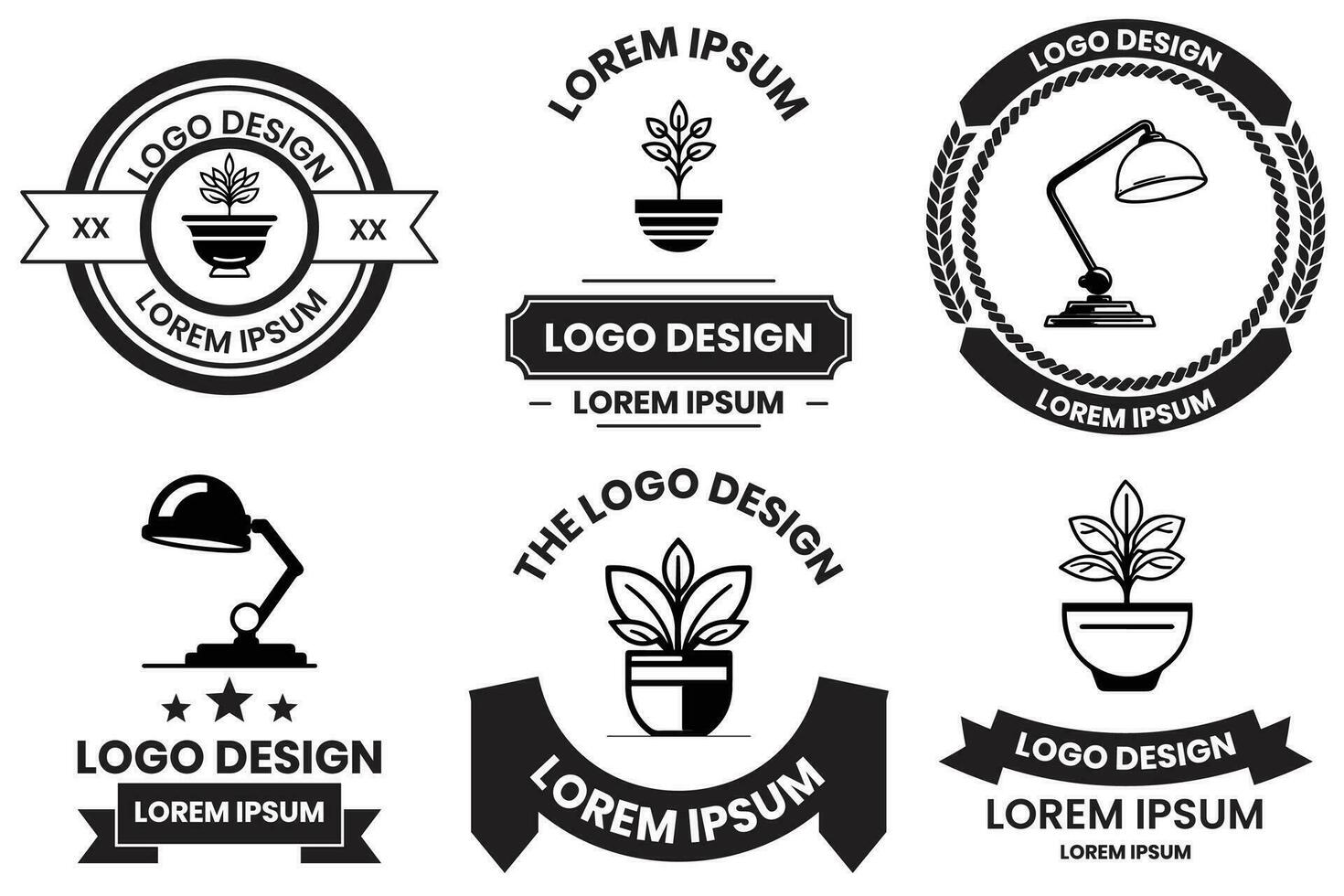 Home and office furniture logo in flat line art style vector
