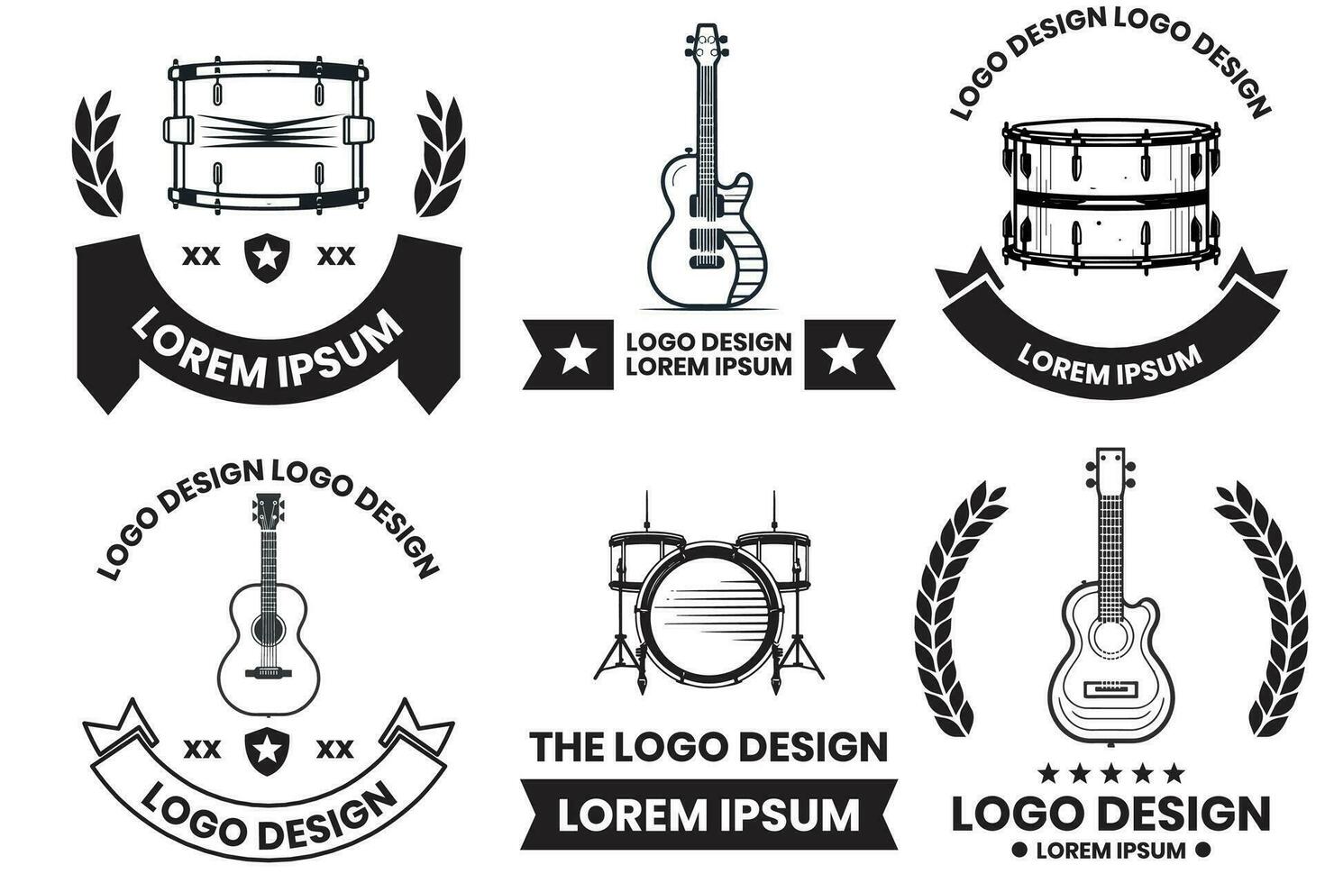 musical instrument logo in flat line art style vector
