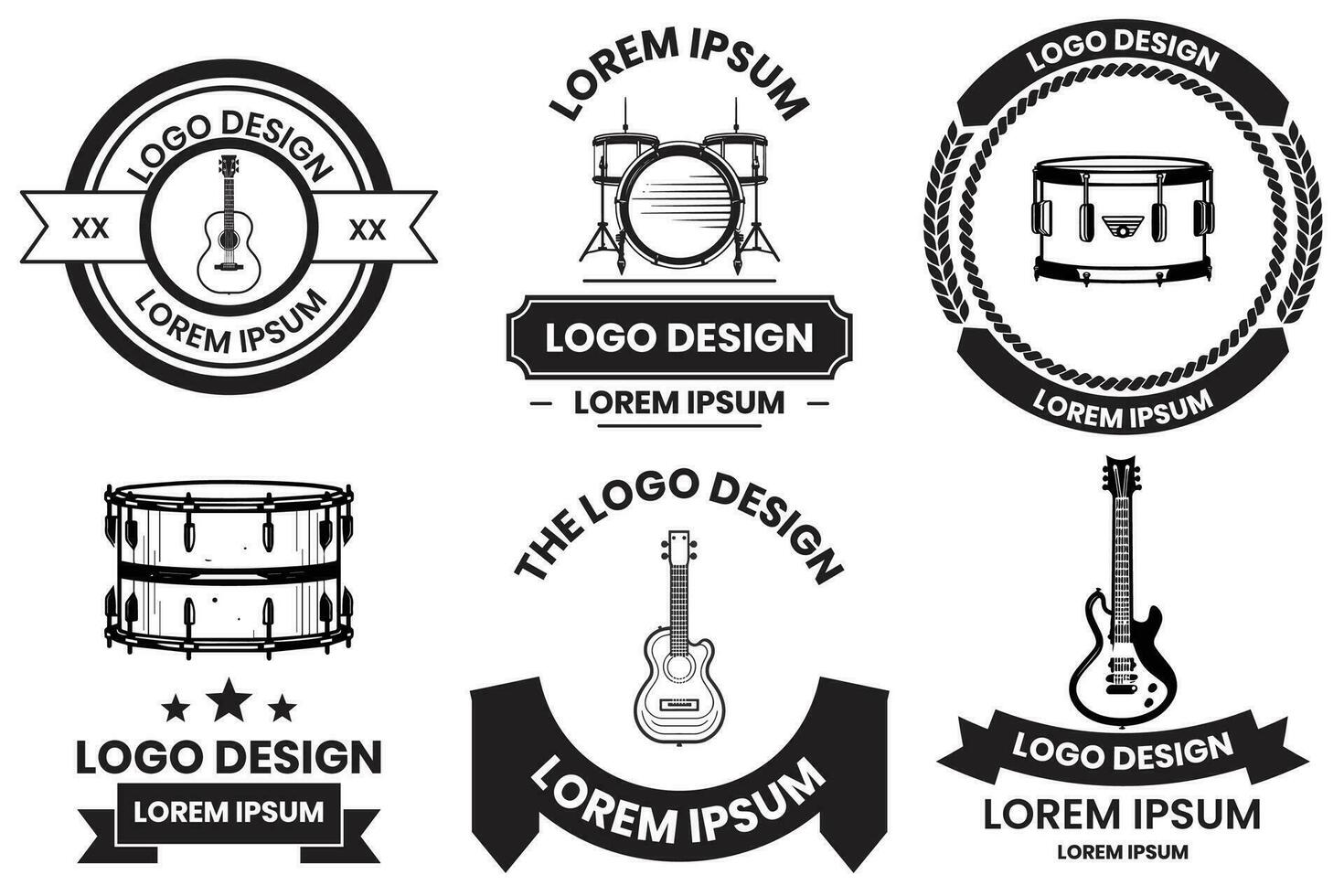 musical instrument logo in flat line art style vector