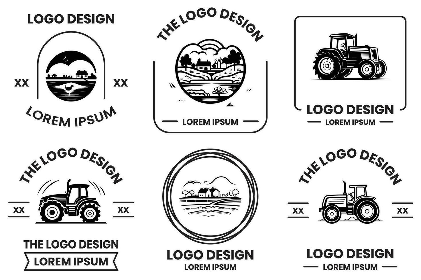 Farms and fields logo in flat line art style vector