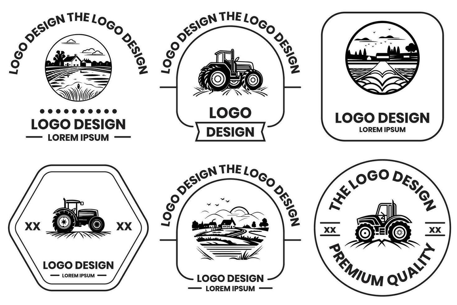 Farms and fields logo in flat line art style vector