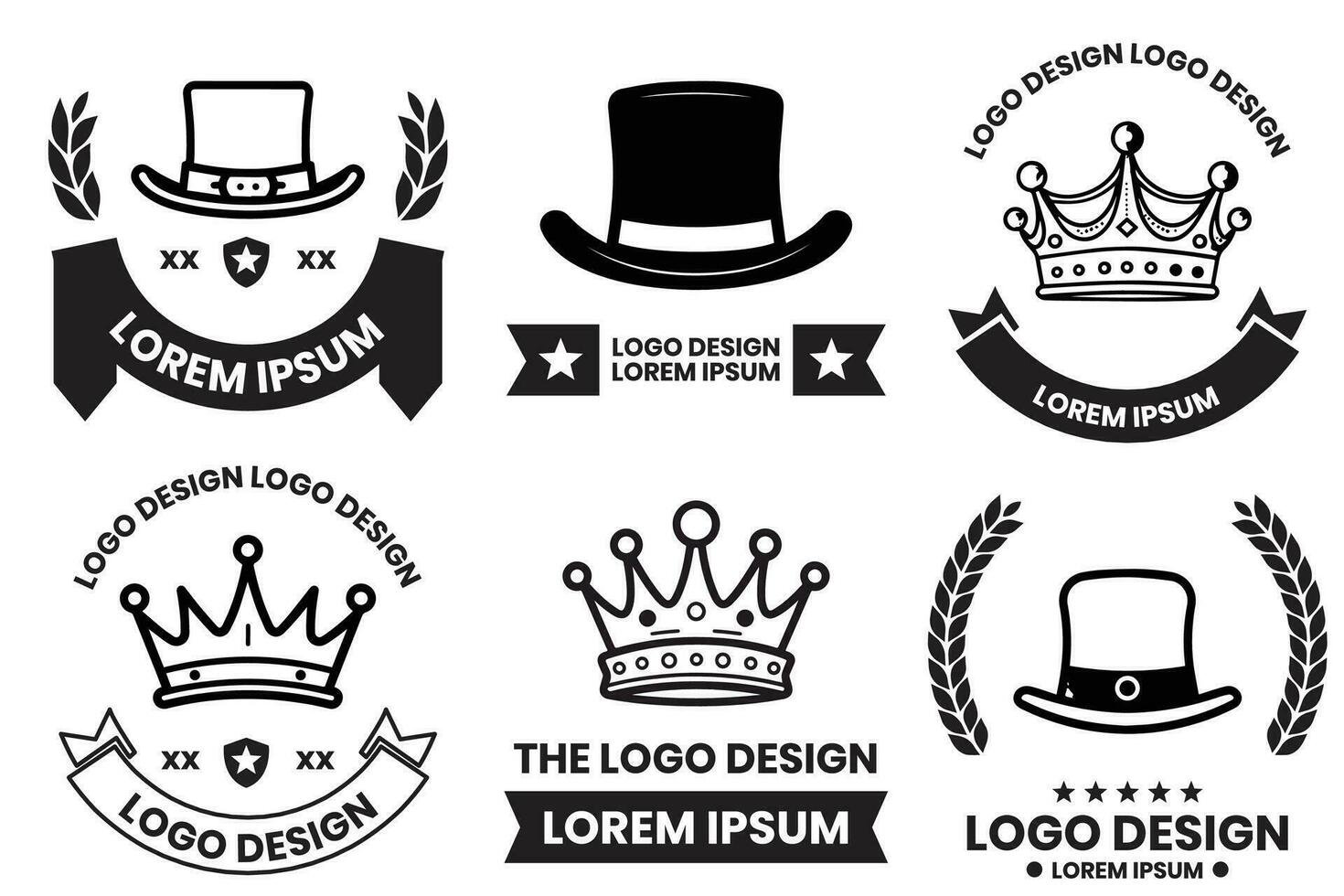 sombrero y corona logo en plano línea Arte estilo vector