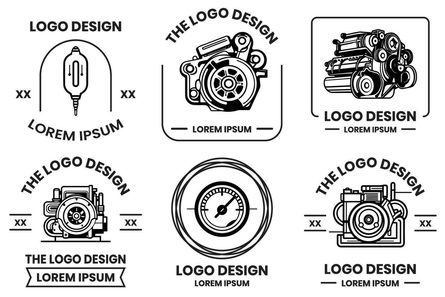 engine logo for machinery in flat line art style vector