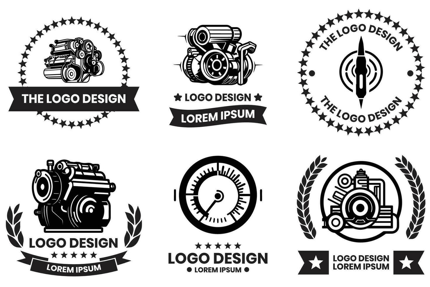 engine logo for machinery in flat line art style vector