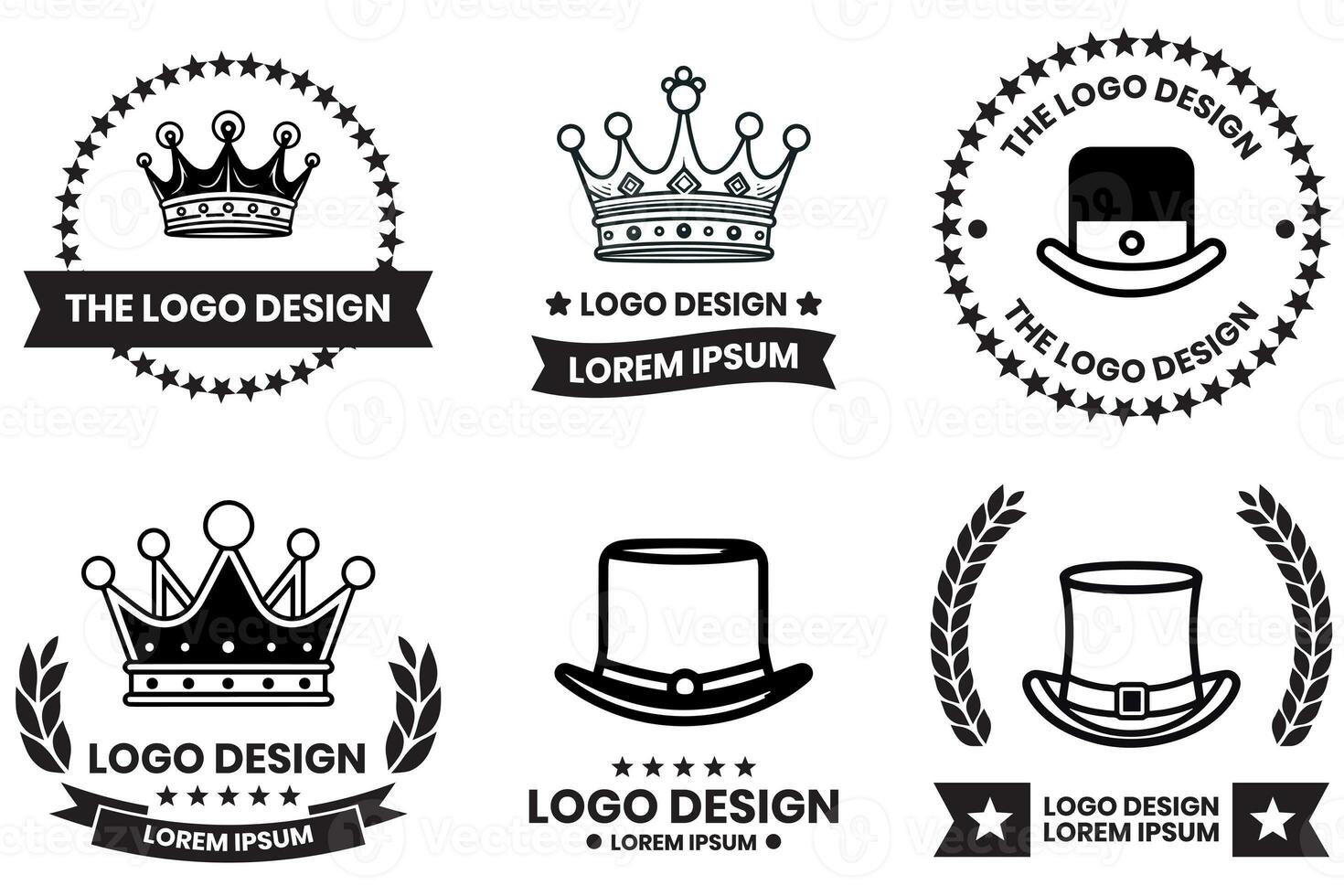 Hat and crown logo in flat line art style photo