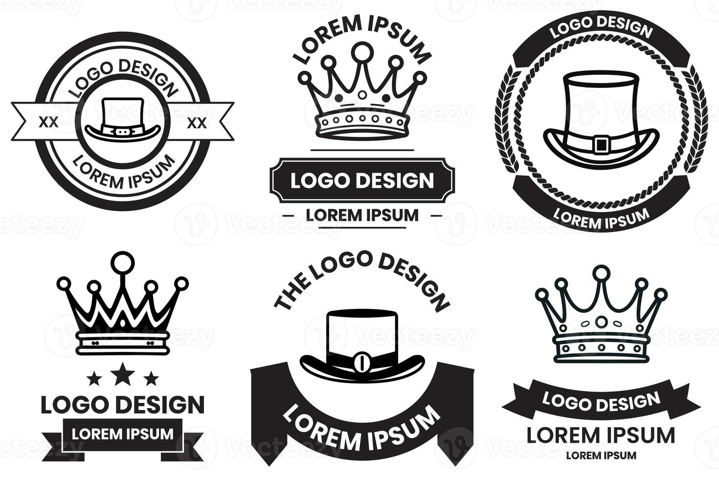 Hat and crown logo in flat line art style photo