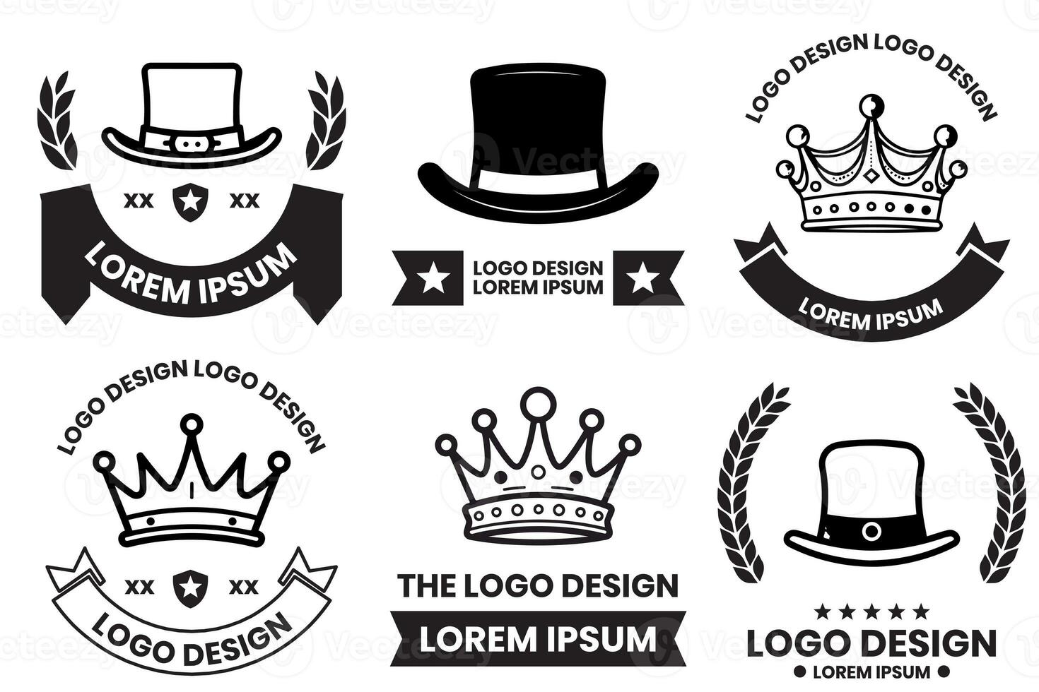 Hat and crown logo in flat line art style photo