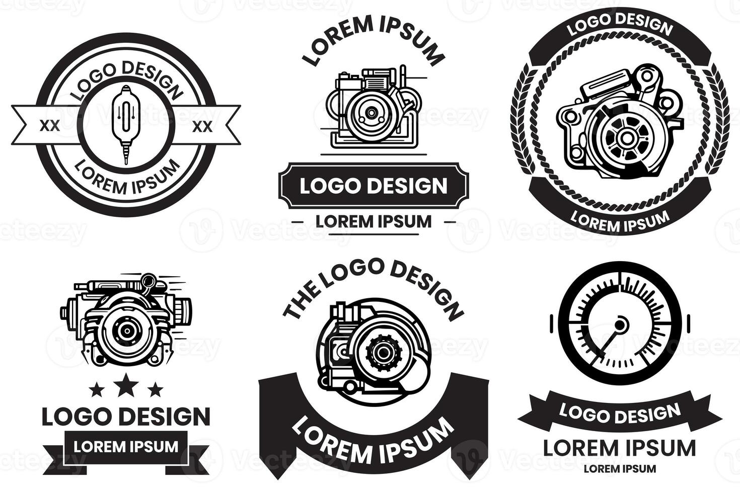 engine logo for machinery in flat line art style photo