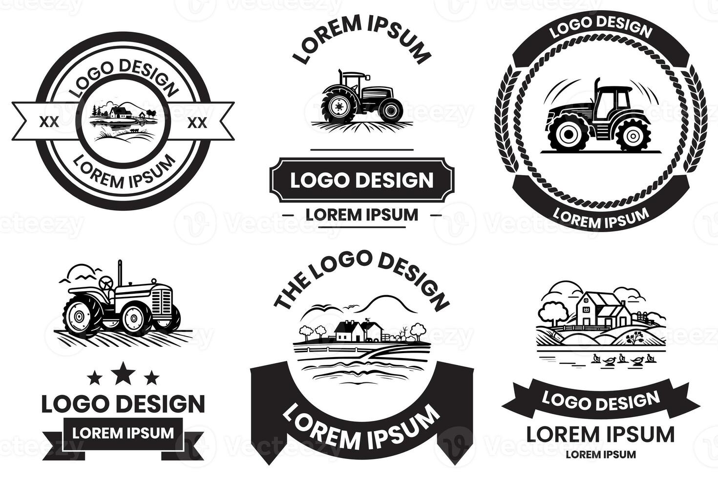 Farms and fields logo in flat line art style photo