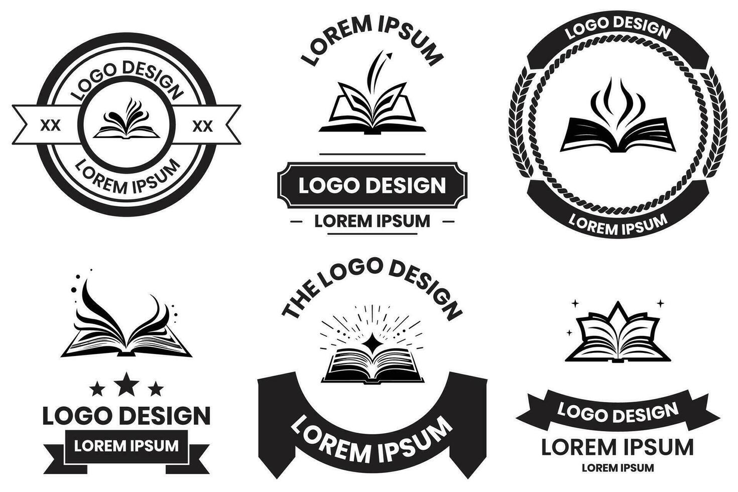 open book logo in flat line art style vector