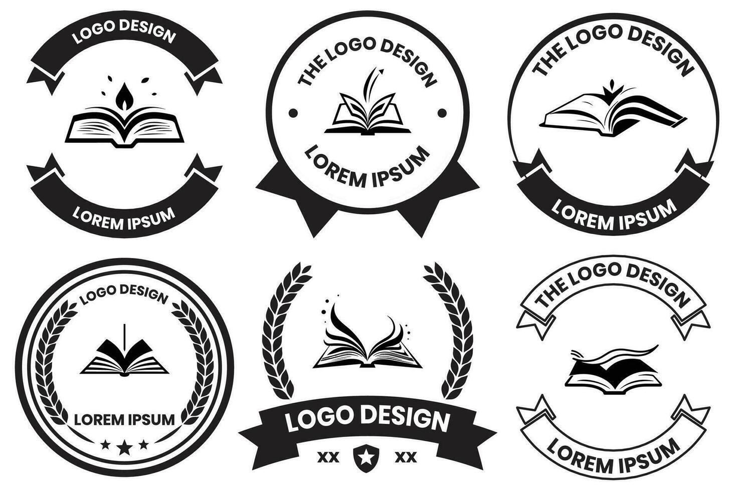 open book logo in flat line art style vector