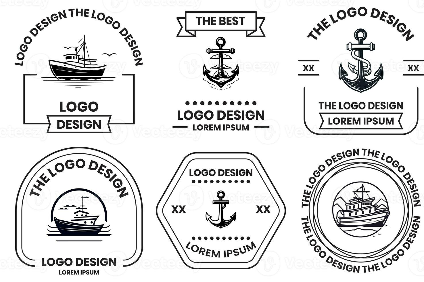 fishing and maritime logo in flat line art style photo