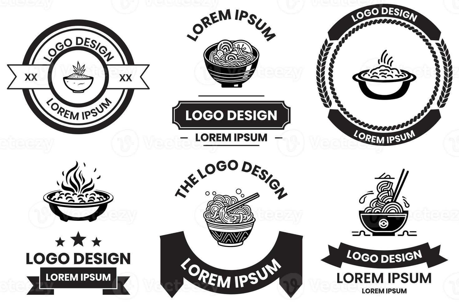 Japanese food or Chinese food logo in flat line art style photo