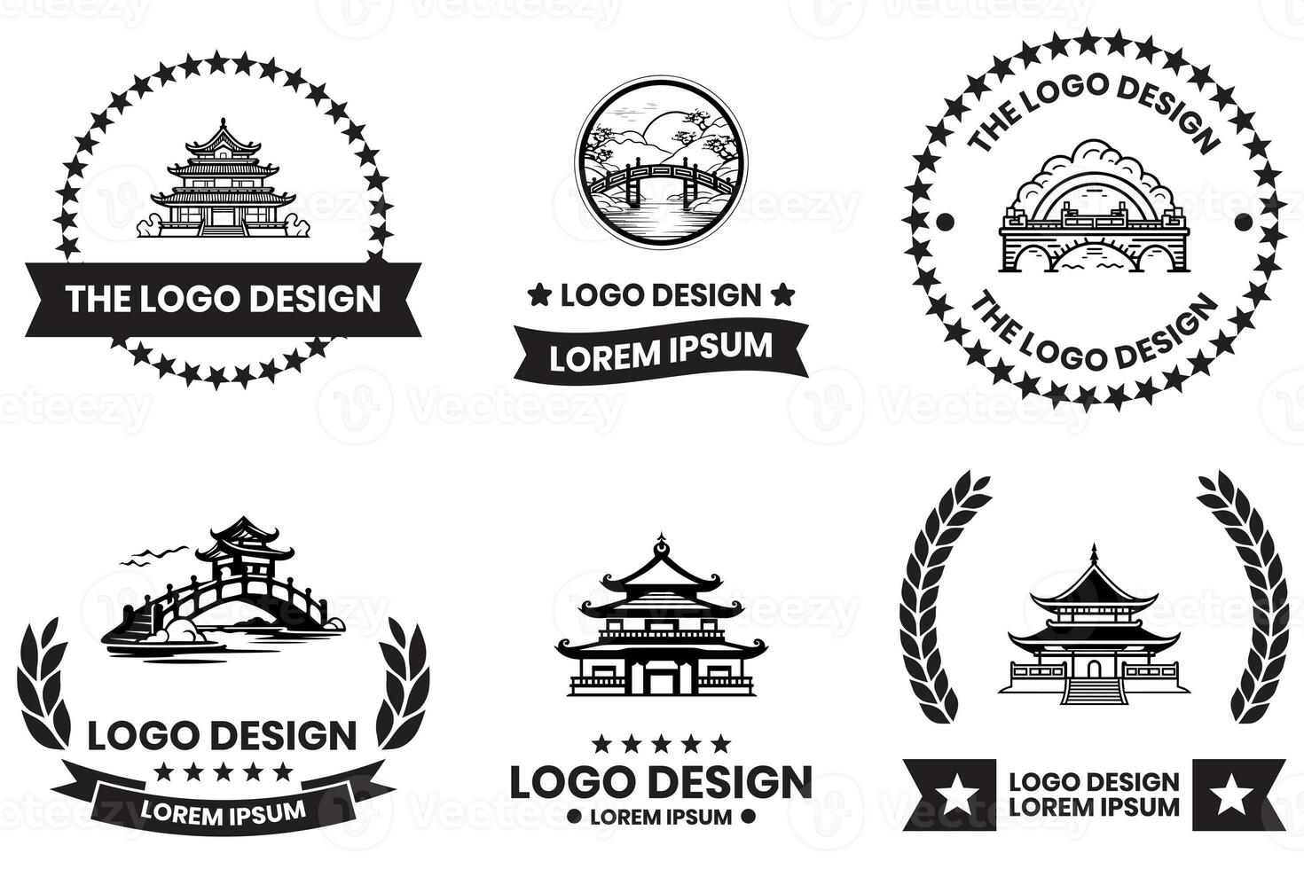 Chinese building or Japanese building logo in flat line art style photo