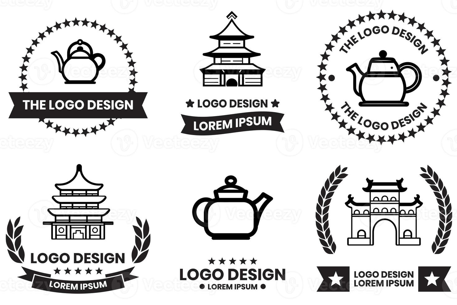 Chinese objects logo in flat line art style photo