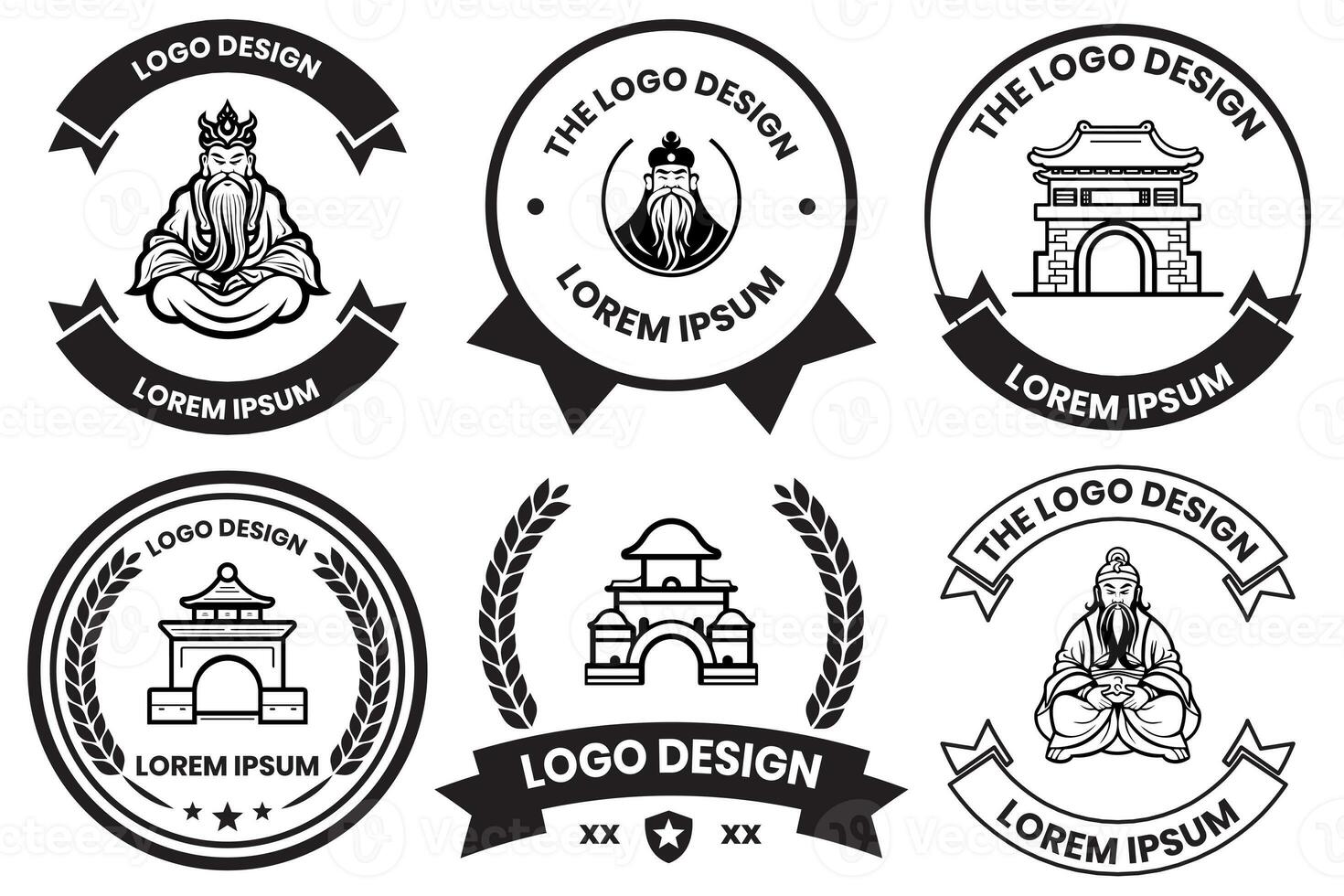 Chinese objects logo in flat line art style photo