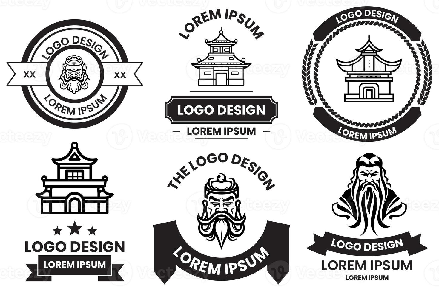 Chinese objects logo in flat line art style photo