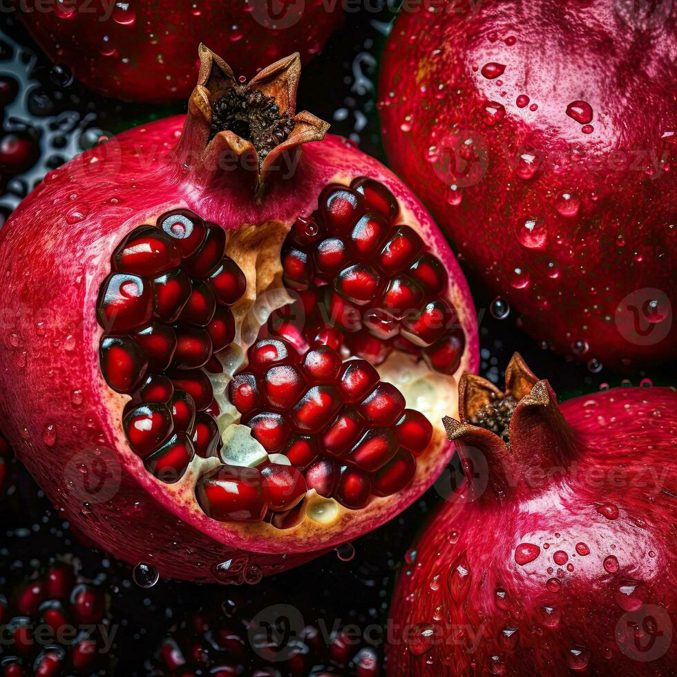 a pomegranate with water droplets AI Generative photo