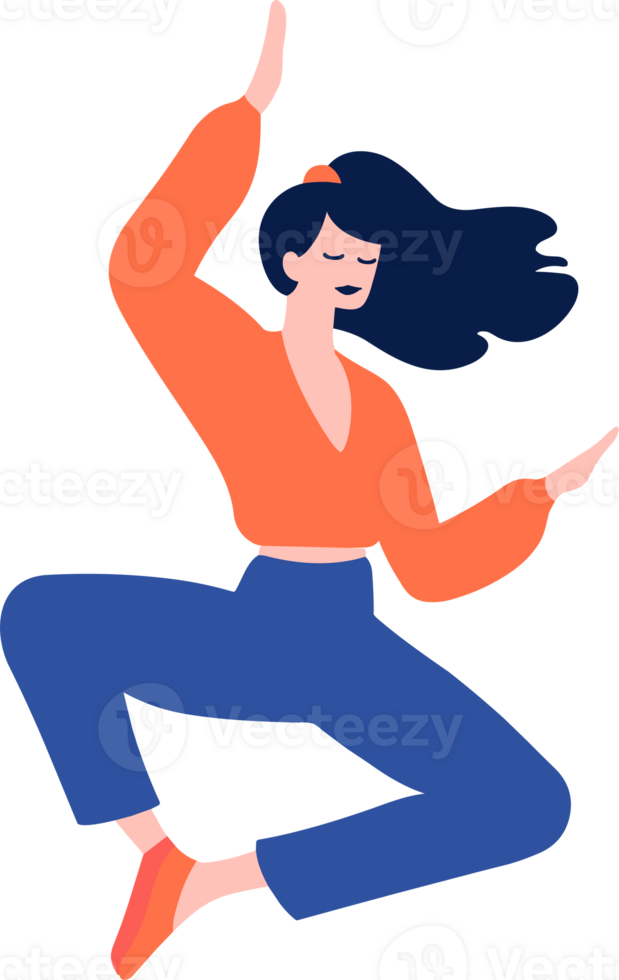 Hand Drawn female character doing yoga or meditating in flat style png