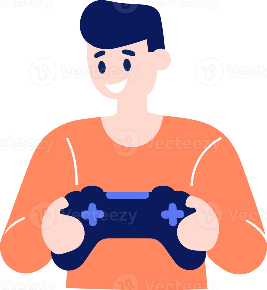 Hand Drawn child character playing game in flat style png