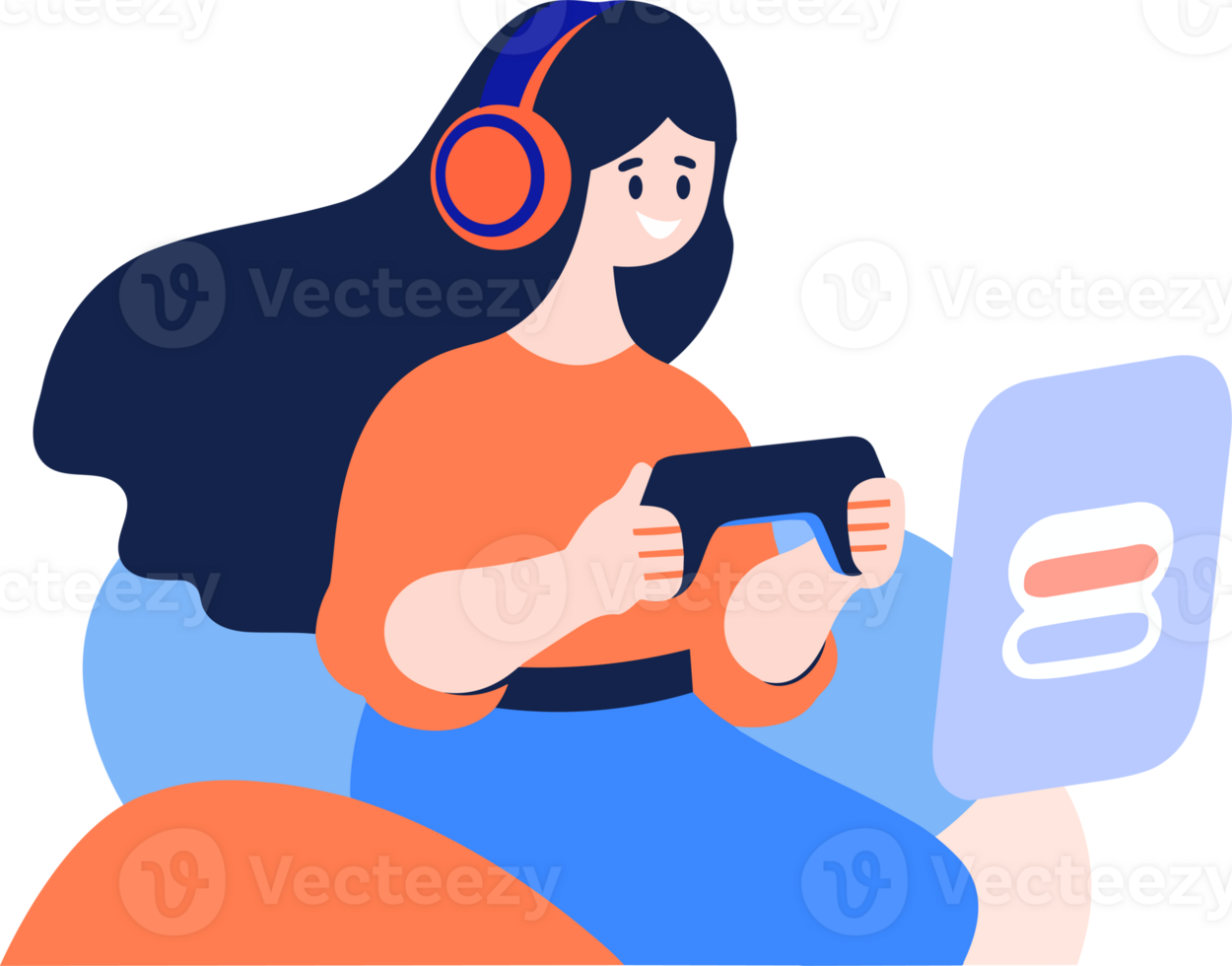 Hand Drawn child character playing game in flat style png