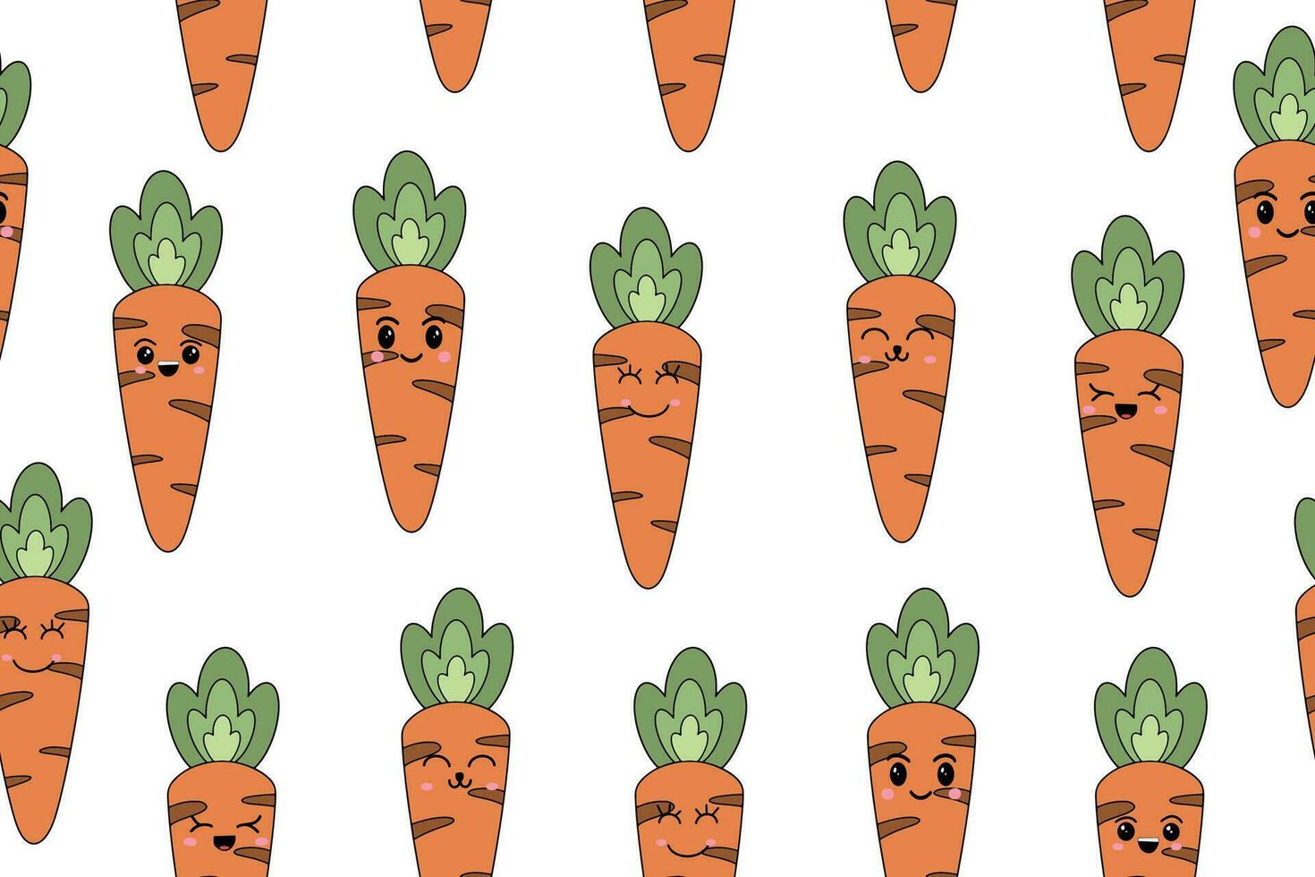 Vector seamless pattern of cartoon hand drawn doodle carrot with kawaii face