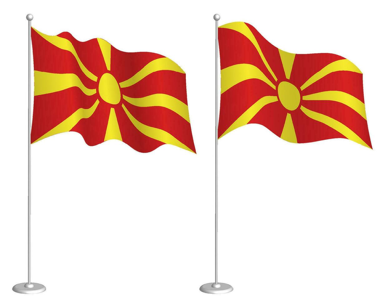 flag of North Macedonia on flagpole waving in wind. Holiday design element. Checkpoint for map symbols. Isolated vector on white background