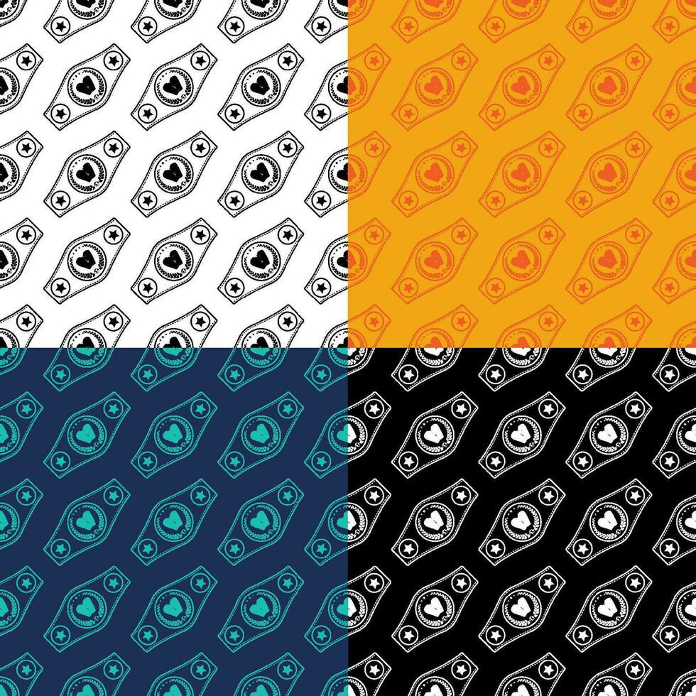 set of seamless patterns with sport belt of boxing champion, winner. Ornament for decoration and printing on fabric. Design element. Vector