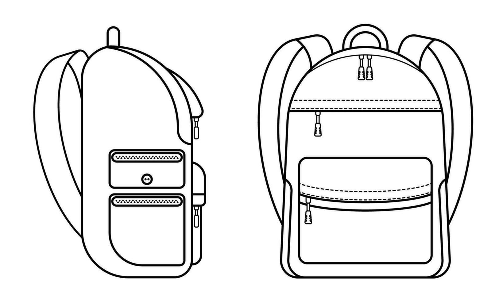 colegio mochila iconos lado y frente vista. septiembre 1, comenzando de colegio año a escuela. estudiante accesorios vector en un blanco antecedentes