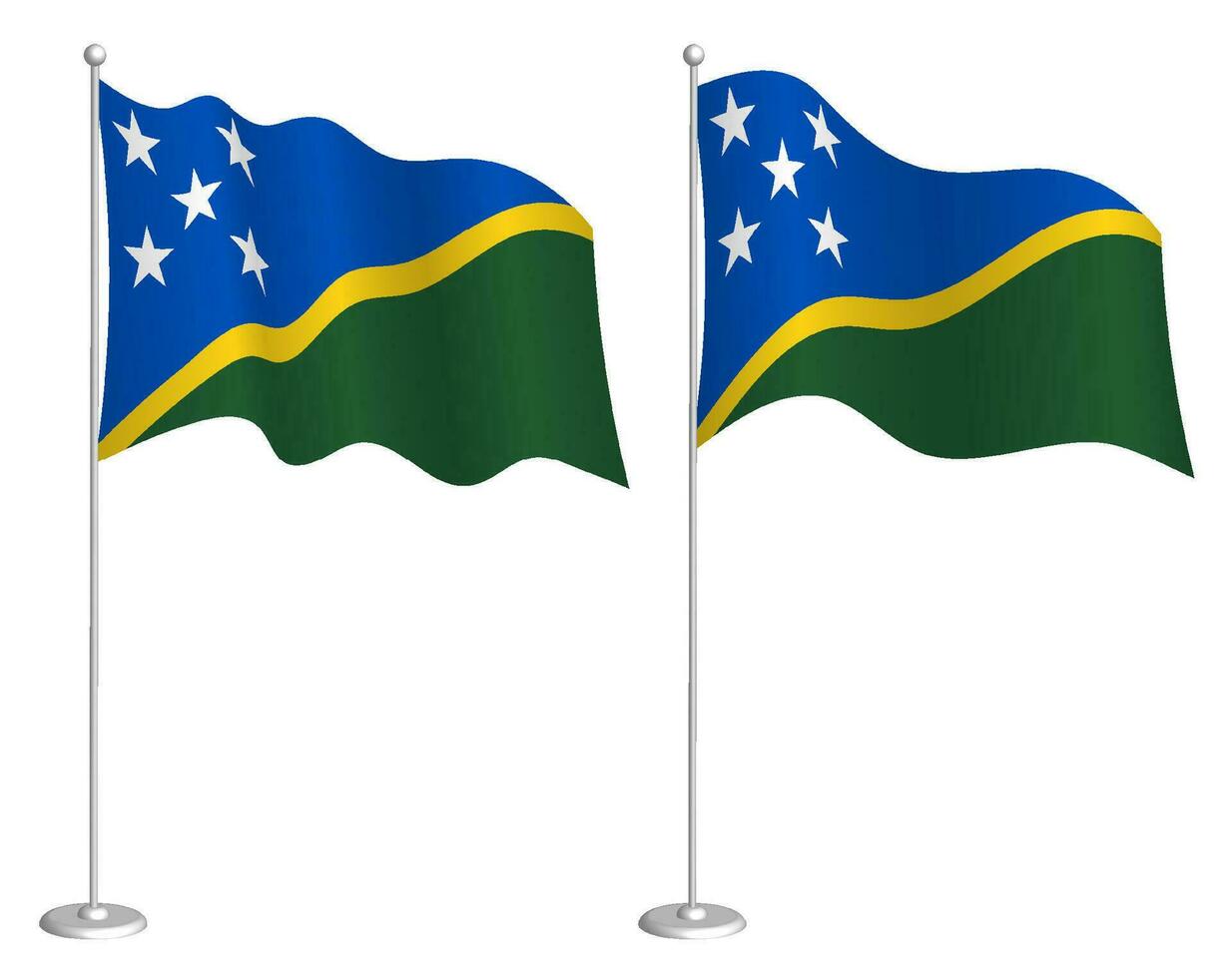 flag of Solomon Islands on flagpole waving in wind. Holiday design element. Checkpoint for map symbols. Isolated vector on white background