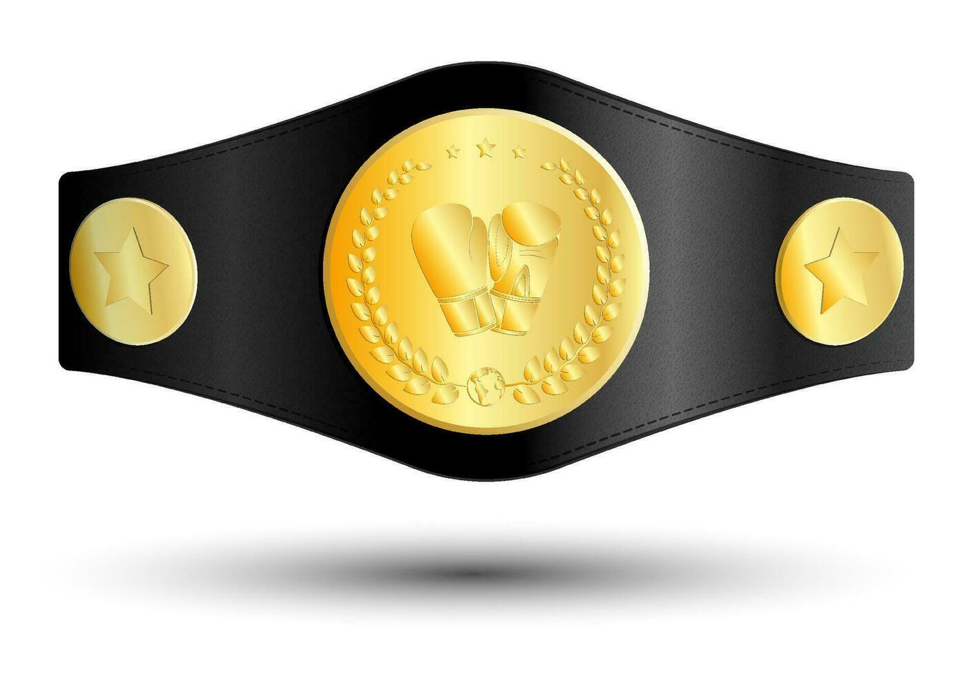 golden sport belt of boxing champion, kickboxing tournament winner with gloves and laurel wreath emblem in center. Realistic vector