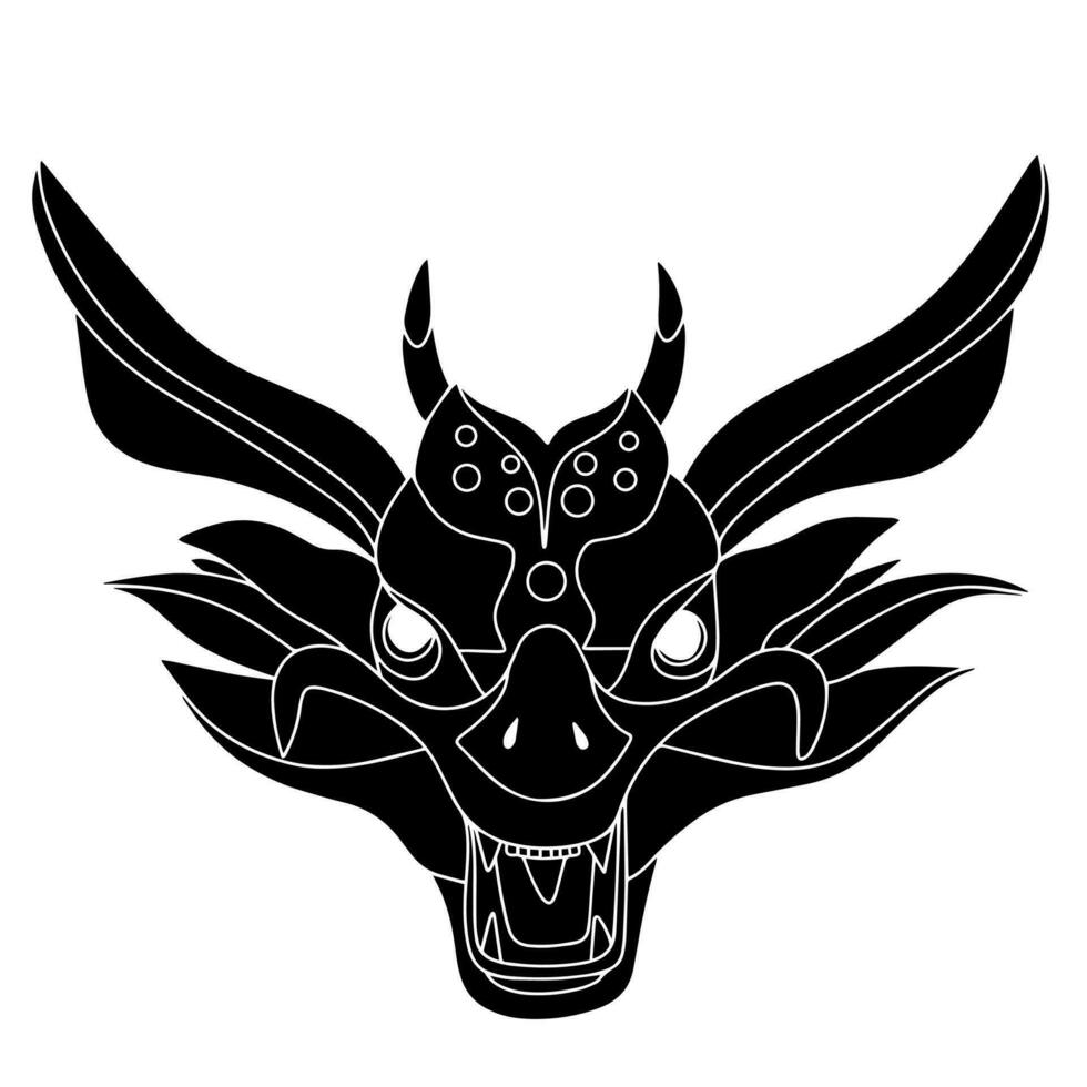 Hand drawn dragon head silhouette. Dragon head silhouette isolated on white background. Vector illustration.