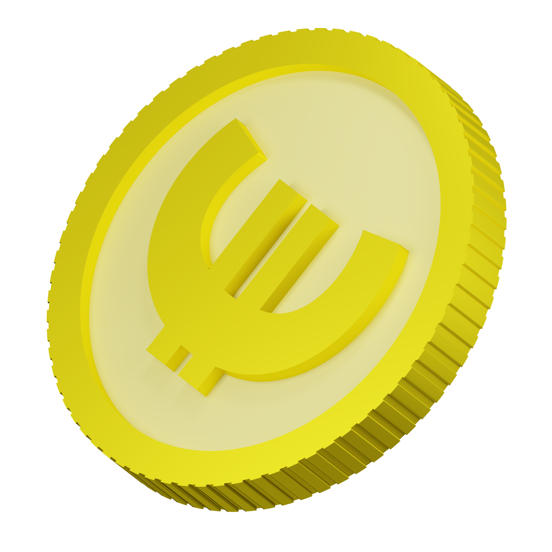 3D rendering of gold EU money coin with sign of euro currency. Symbol