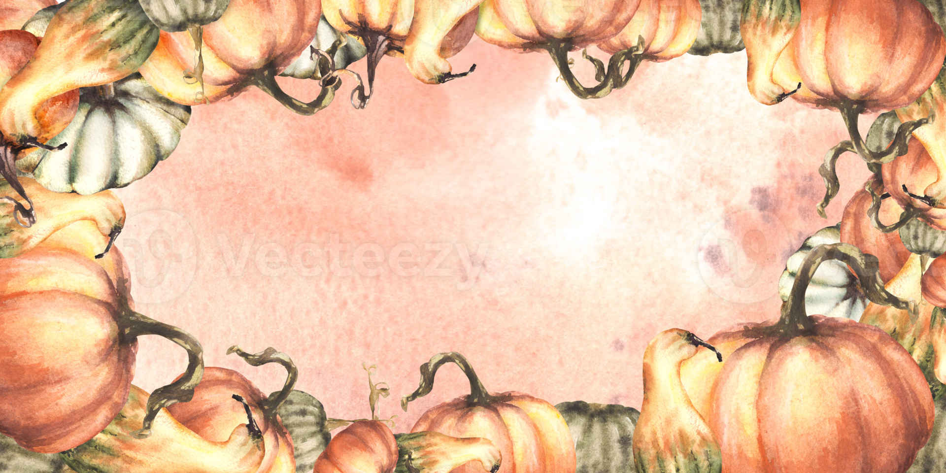 vallen pompoenen kader herfst groenten oogst. waterverf illustratie met aquarel vlek. ontwerp voor uw halloween, dankzegging, uitnodiging, afdrukken, banier, groet kaart png