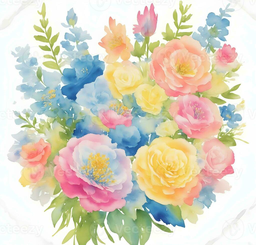 Watercolor flower bouquet, AI generated photo