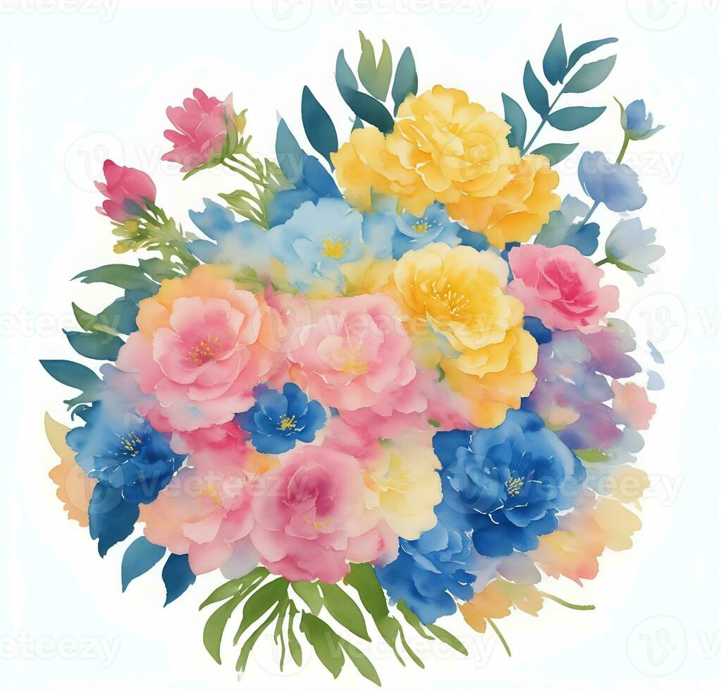 Watercolor flower bouquet, AI generated photo