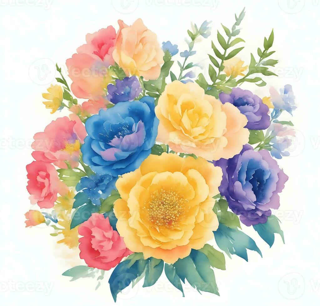 Watercolor flower bouquet, AI generated photo