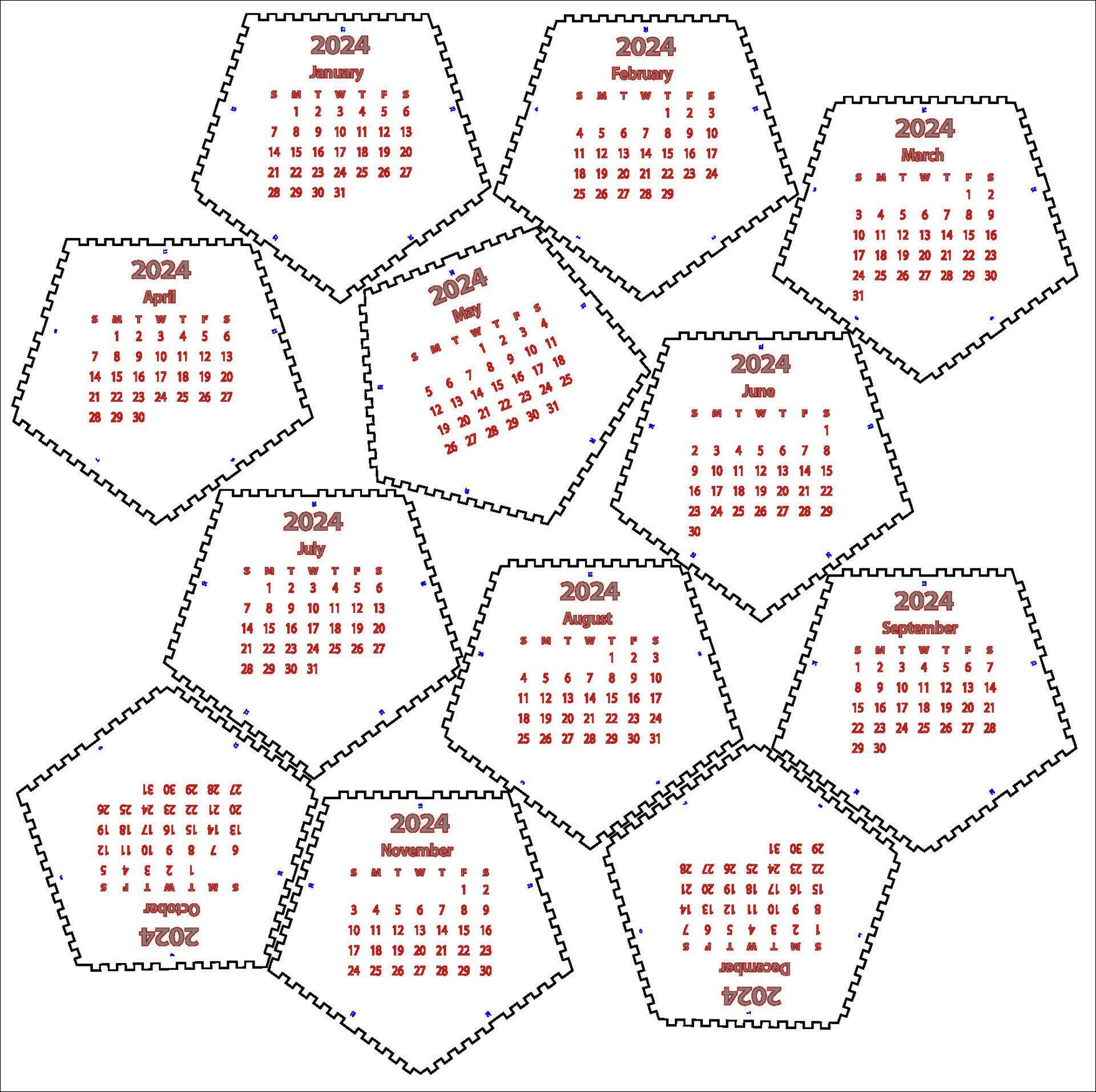 2024 calendar dodecahedron CNC laser cut template vector 28744712 Vector Art at Vecteezy