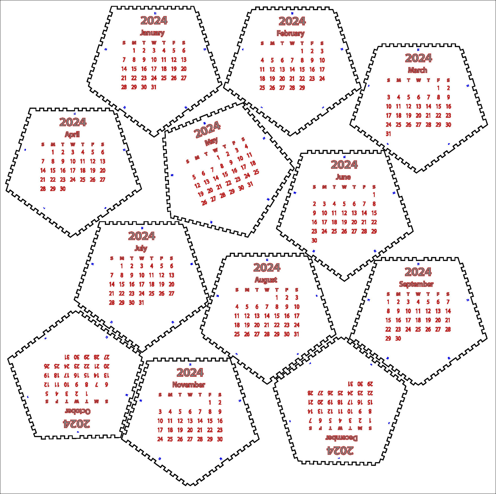 2024 calendar dodecahedron CNC laser cut template vector 28744712