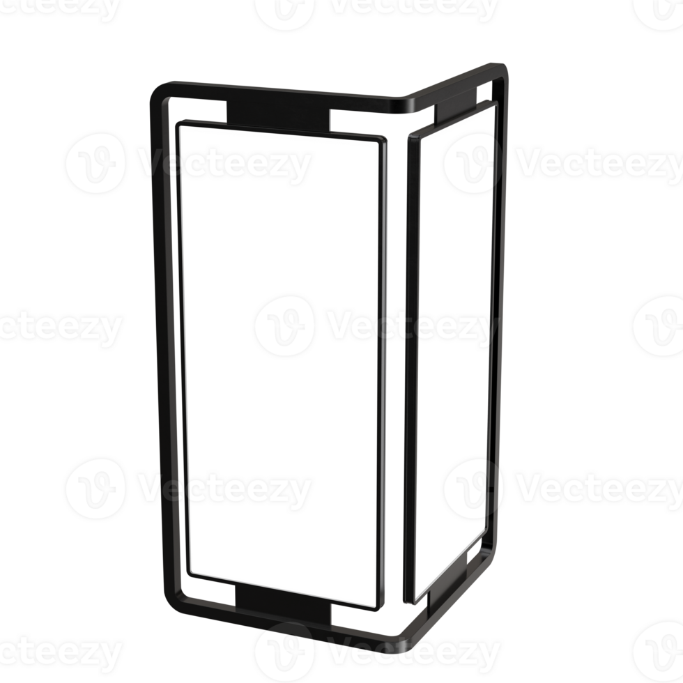 Two display blank advertisement signs. Mockup of street store template signboard , Metal cafe restaurant bar plastic badge black white, 3D illustration. png