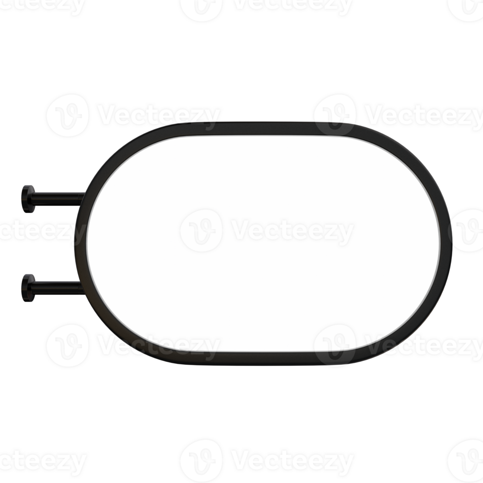 Blank advertisement signs . mockup of street store template signboard , Metal cafe restaurant bar plastic badge black white, 3D illustration. png