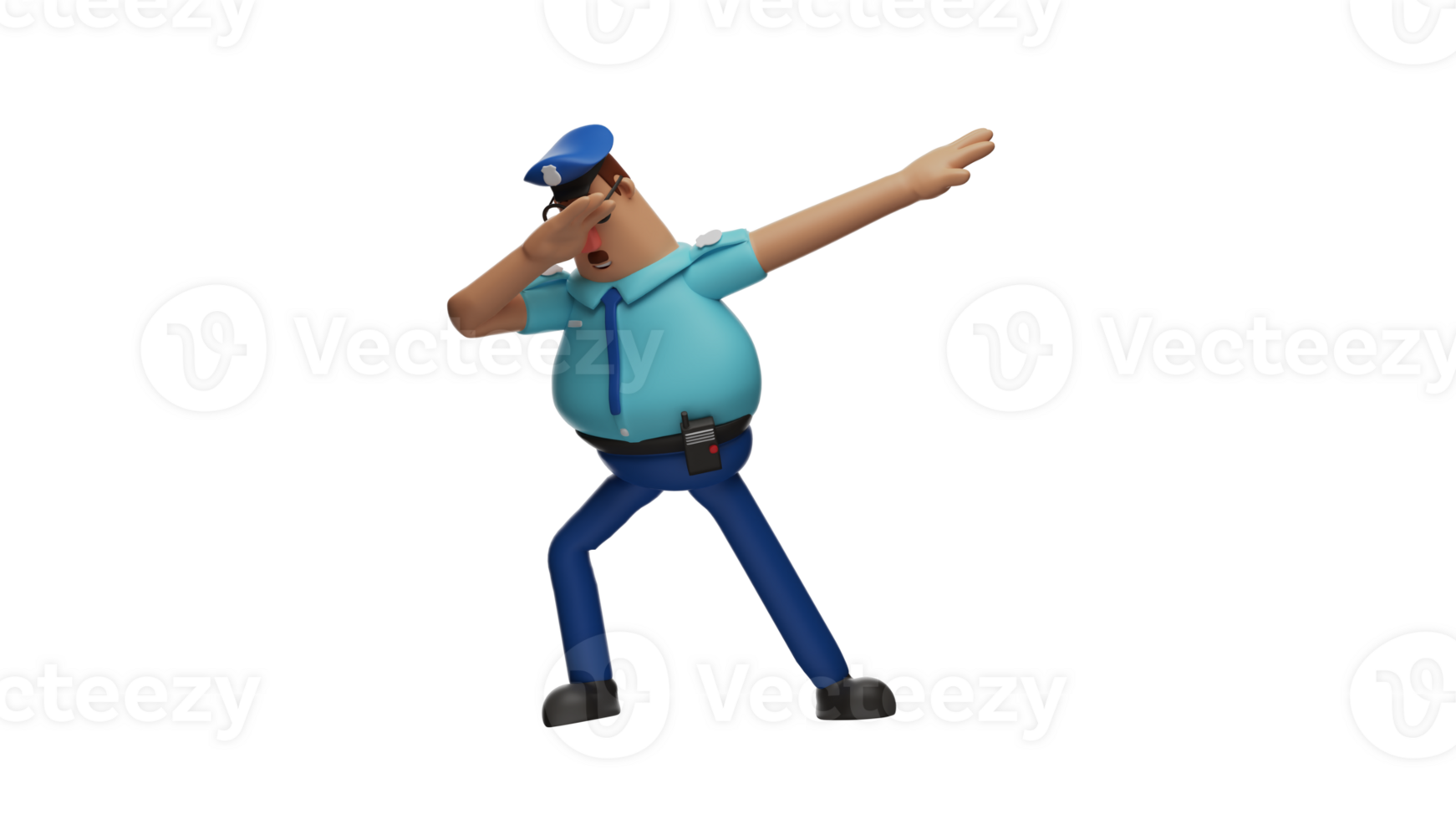 3D illustration. Cool Police 3D cartoon character. Policeman in DAB pose. The police spend his rest time having fun. Nice looking cop. 3D cartoon character png