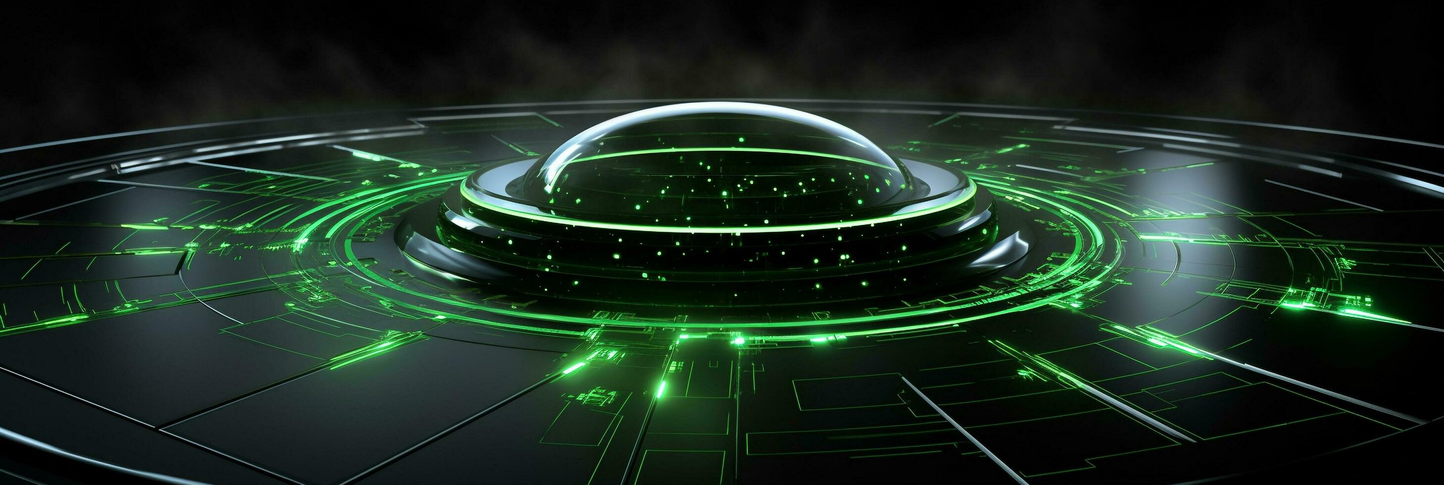 Abstract tech floor background Abstract technology floor background Abstract technology background hexagons green neon lights background Abstract 3D background AI generated photo